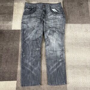 Jordan Craig Mens 40X32 Black Denim Jeans Straight Leg Pants Whiskering Boho